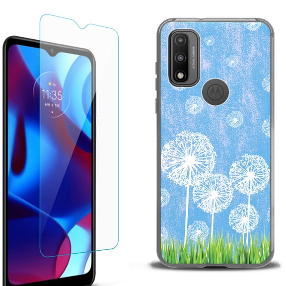 Slim-Fit Protective Phone Case (Black) compatible with Motorola Moto G Pure 5G, with Tempered Glass Screen Protector, by OneToughShield ® - Dandelion Sky