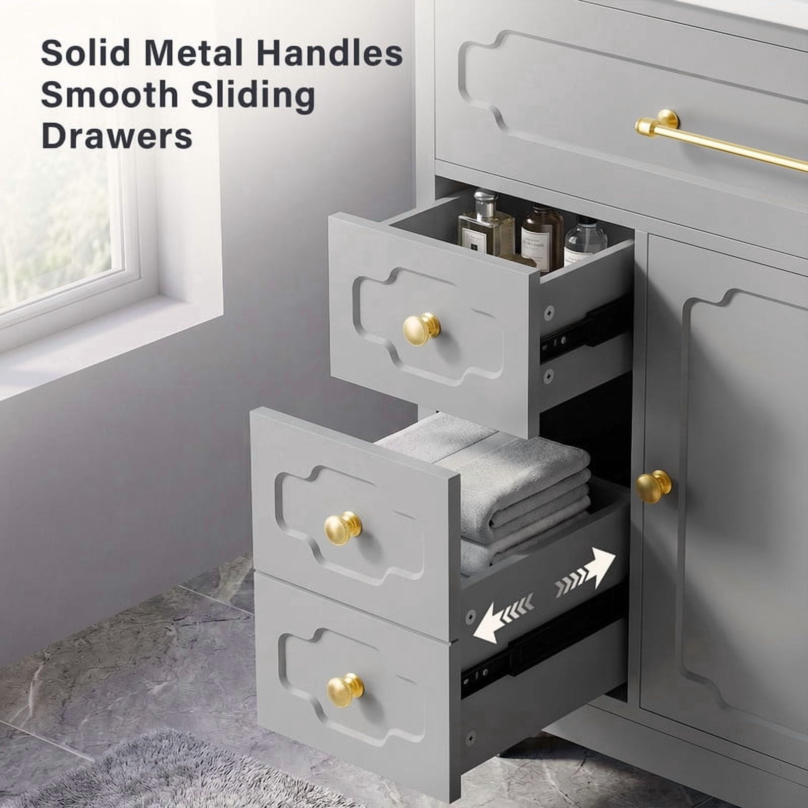 Lacoo 36'' Bathroom Vanity with Ceramic Sink Top, Modern Bathroom Storage Cabinet with Soft Close Drawers, Pre-Drilled Faucet Holes, Freestanding Vanity for Bathroom, Gray(2 Pack)