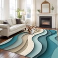 thumbnail image 2 of 6'x9' Area Rugs, Teal Beige Ombre Indoor Outdoor Area Rug for Living Room Bedroom, Moire Modern Abstract Art Geometric Washable Bathroom Rugs Kitchen Floor Carpet Mats Home Decor Aesthetic, 2 of 8