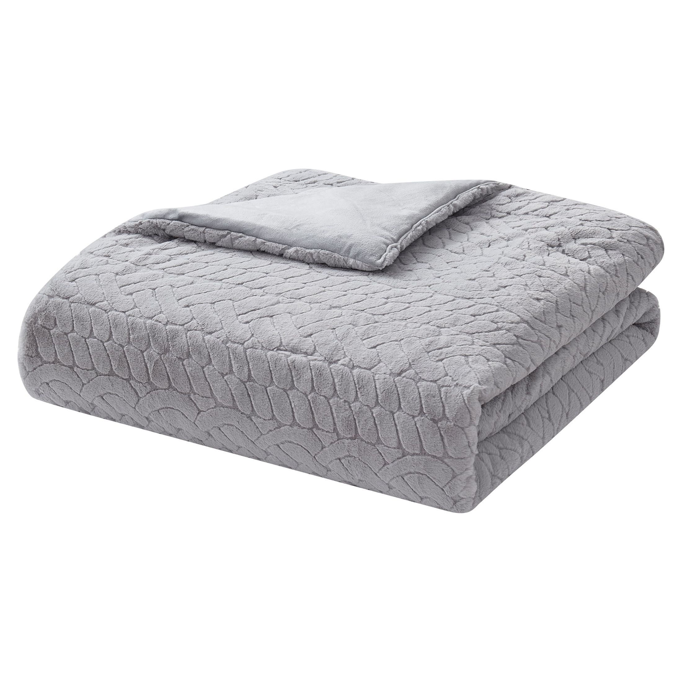 My Texas House Jessie 3-Piece Comforter Set Carved Faux Rabbit Fur, Grey, Full/Queen