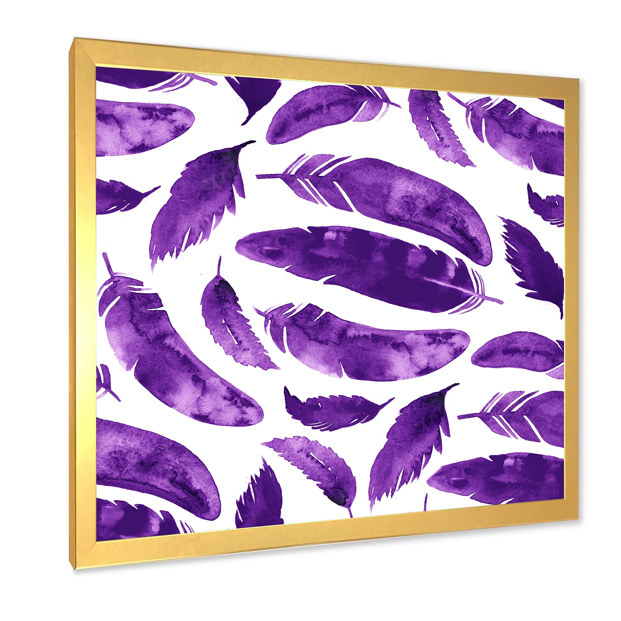 Designart 'Ethnic VIolet Feathers On White' Bohemian & Eclectic Framed Art Print