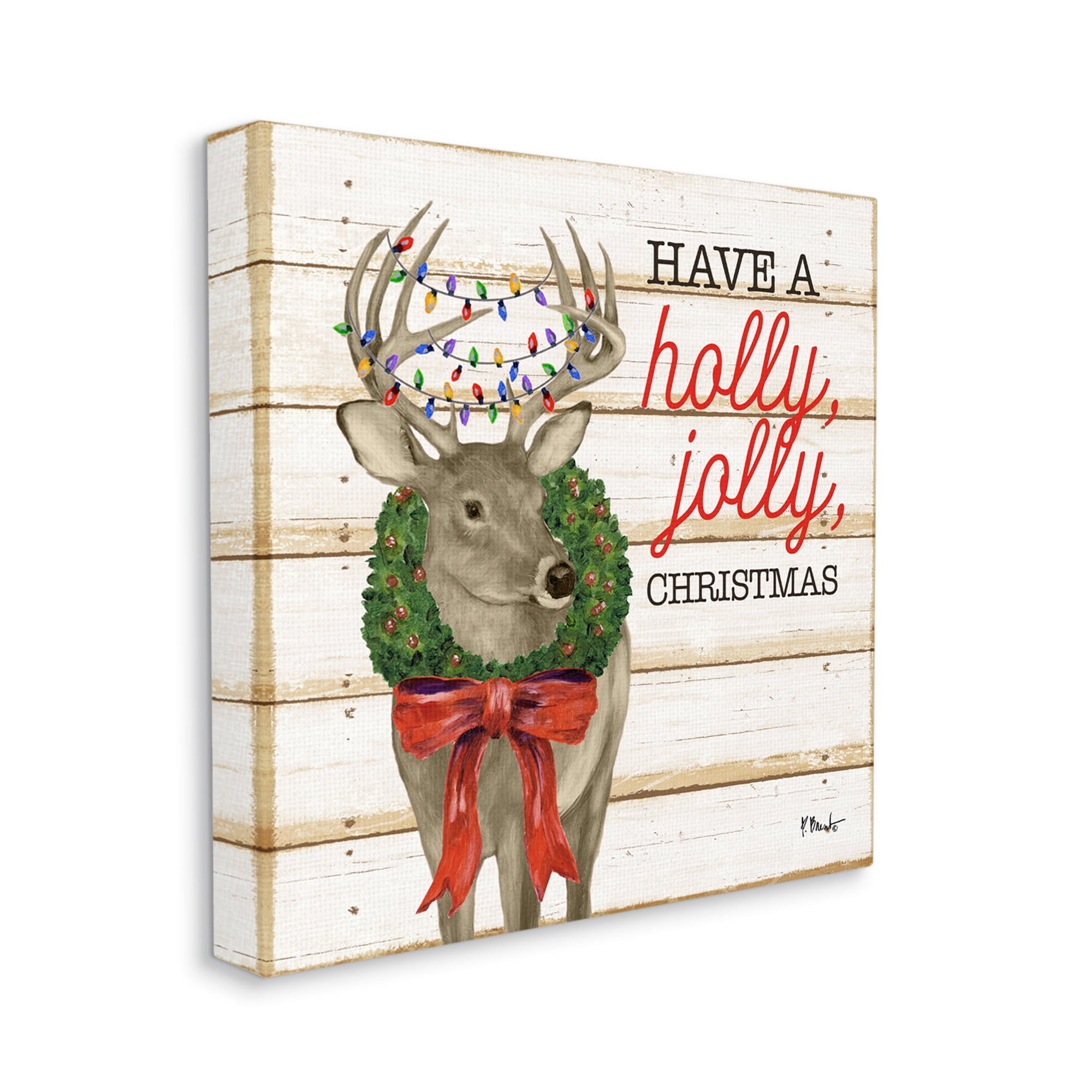 Stupell Industries Holly Jolly Christmas Deer Holiday Painting Gallery Wrapped Canvas Print Wall Art, 30 x 30