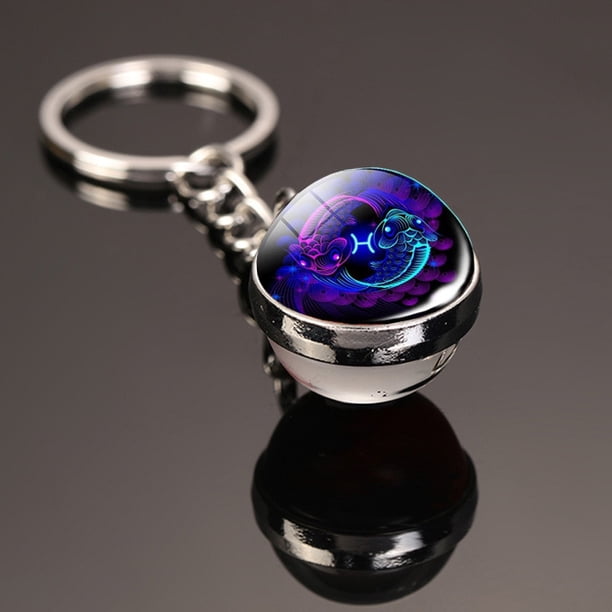 Llavero creativo de 12 constelaciones, piedra del tiempo, bola de cristal de doble cara, llavero de Metal, colgante, llavero, accesorios, regalo de moda xuanjing unisex