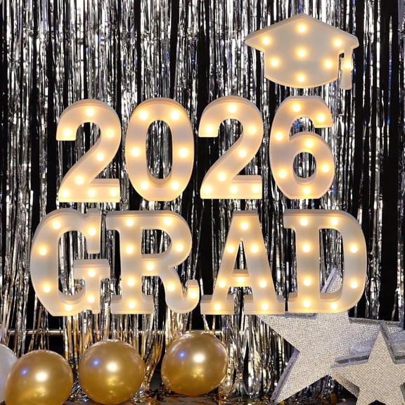 Graduation Decorations 2026-8 LED Long Marquee Light Up Letters 'Grad 2026' - Graduation Party Decor for Kindergarten Preschool High School College Graduation