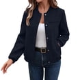 thumbnail image 2 of JGGSPWM Bomber Jacket for Women Casual Button Down Lightweight Fall Fashion Solid Long Sleeve Stand Collar Baseball Jacket with Pockets Blue XL, 2 of 6