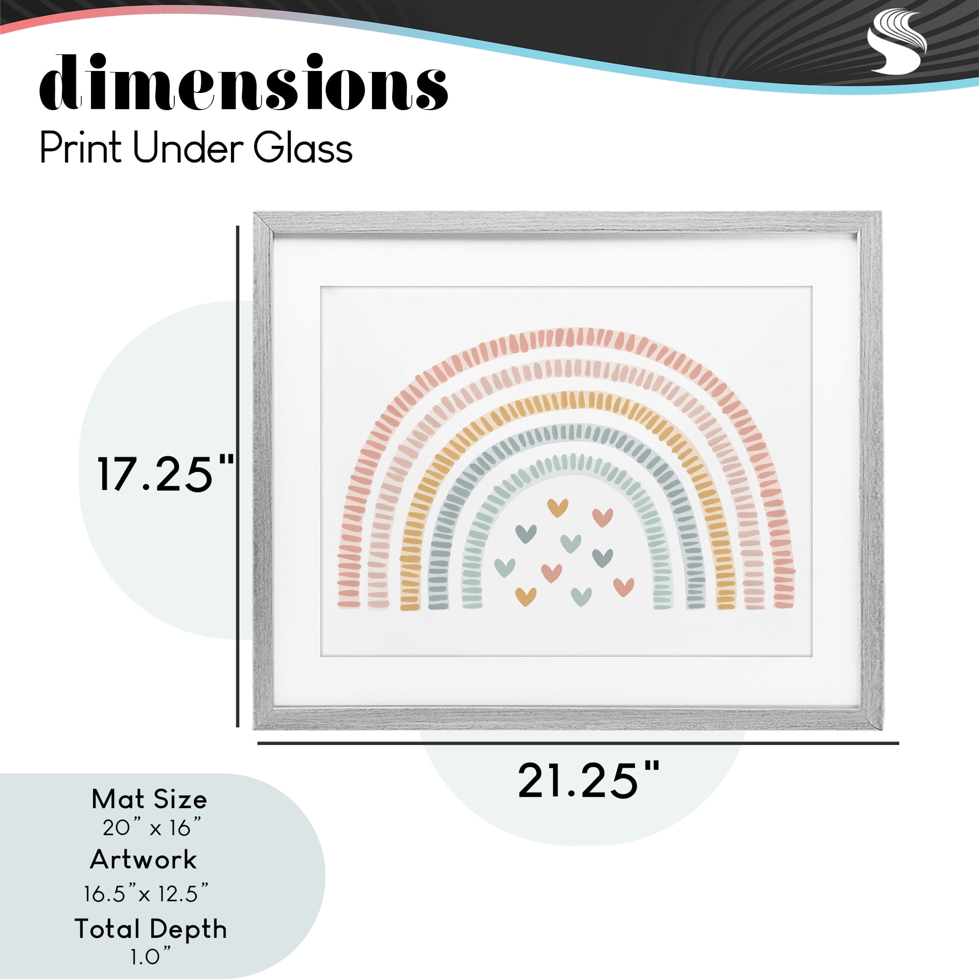 Stupell Industries Whimsical Pastel Rainbow with Hearts Gray Framed Print Under Glass, design by Lil' Rue