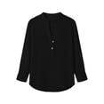 thumbnail image 5 of VBVC Women's Cotton Linen Henley Shirt , V-Neck Standing Collar Blouses For Women , Ladies' Long Sleeve Tops with Pockets,Black,S-2XL, 5 of 10