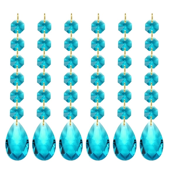 Uxcell Teardrop Crystal Chandelier Pendants Beads, 6 Pack 160mm Length 38mm Prisms Parts Beads Navy Blue