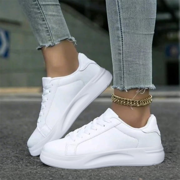 QWKLEAJ Unisex Platform White Sneakers, Water‑Resistant PU Leather Lace‑Up Casual Skate Shoes, Thick Sole Comfortable Daily Walking Shoes for Men Women White 9