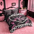 thumbnail image 2 of meiyoeat Pink Black Leopard Pattern 7 Pieces King Bedding For Girls,Cheetah Initial K Letter King Bed In A Bag For Leopard Lovers,Black Reversible, 2 of 7