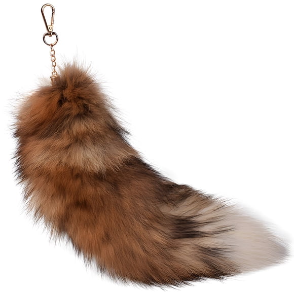 Porte-clés Queue de Renard, Porte-Clés en Fausse Fourrure de 15,7 Pouces avec Crochet en Métal, Dégradé Marron, Design à Longs Franges, Idéal pour Sacs, Porte-Clés et Accessoires