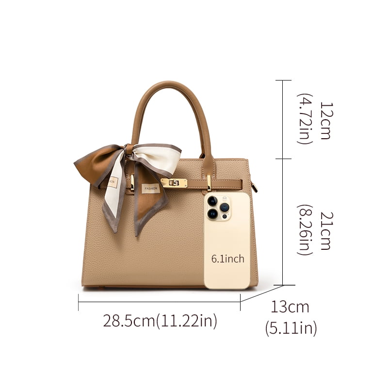 Genuine Leather Cowhide Women's Shoulder Handheld Tote Bag, Lychee Pattern, Fashion Crossbody