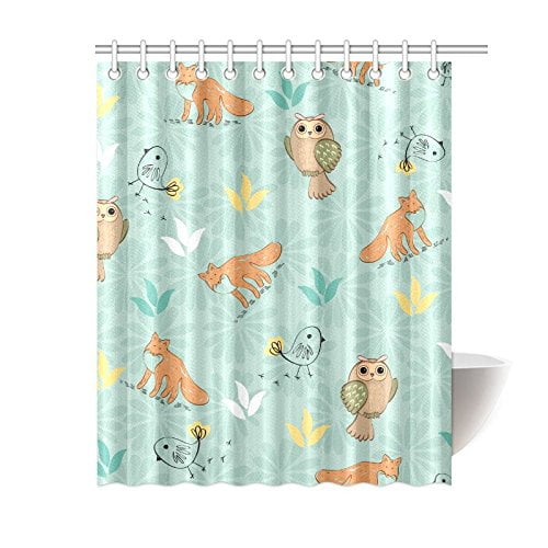 Mkhert Fox And Owl Shower Curtain Bath Waterproof Fabric Polyester Curtains 60x72 Inch Com Mkhert Fox And Owl Shower Curtain Bath, Owl Shower Curtain
