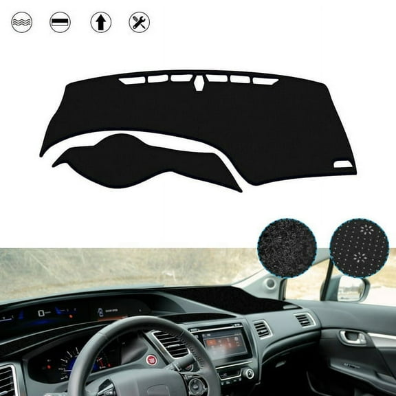 Xotic Tech Center Console Dashboard Mat Cover Pre-cut Sunshade Sun Glare Protection Dash Carpet Pad w/Antiskid Buttom Black Compatible with Honda Civic 2012-2015
