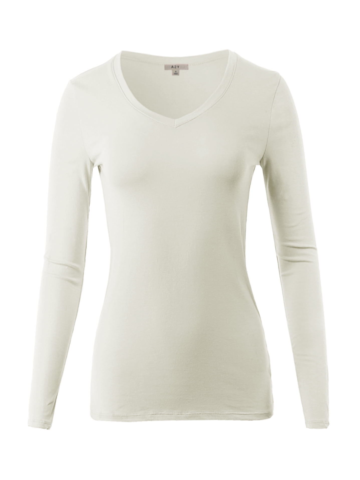 A2Y Women's Junior Slim Fit Basic Solid Cotton Long Sleeve V-neck Top ...