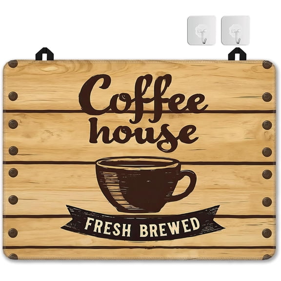 Coffee Cup Glass Top Stove Cover Protector,Rustic Wood Board Heat Resistant Stove Top Cover, Large Size Range Covers for Electric Stove Countertop Mat, 28 x 20 Inch