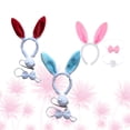 thumbnail image 2 of WORGEOUS 9 piezas de diseño de oreja de conejo de peluche aros de pelo corbatas en forma de lazo corbatas de conejo falso para niños adultos blanco rosa rojo y azul, 2 of 8