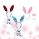 thumbnail image 2 of WORGEOUS 9 piezas de diseño de oreja de conejo de peluche aros de pelo corbatas en forma de lazo corbatas de conejo falso para niños adultos blanco rosa rojo y azul, 2 of 8