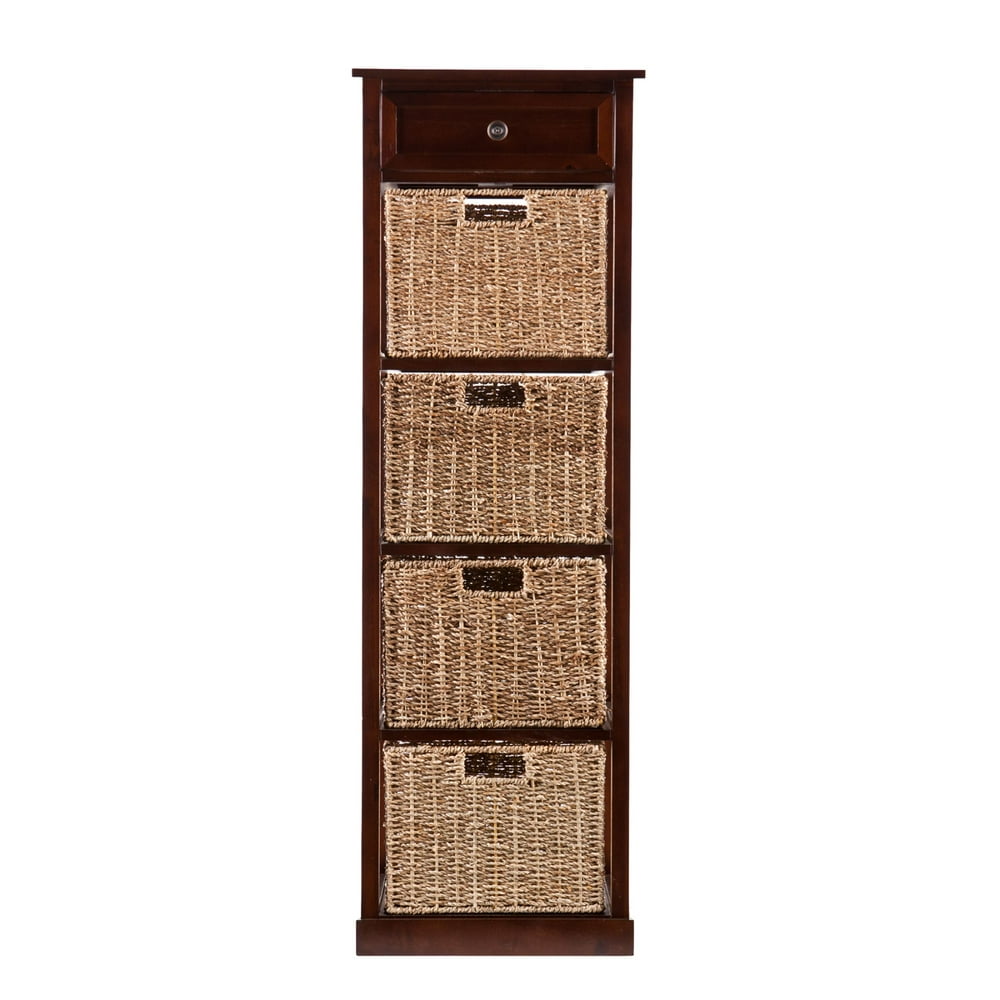 48" Brown Contemporary 4Basket Vertical Storage Tower