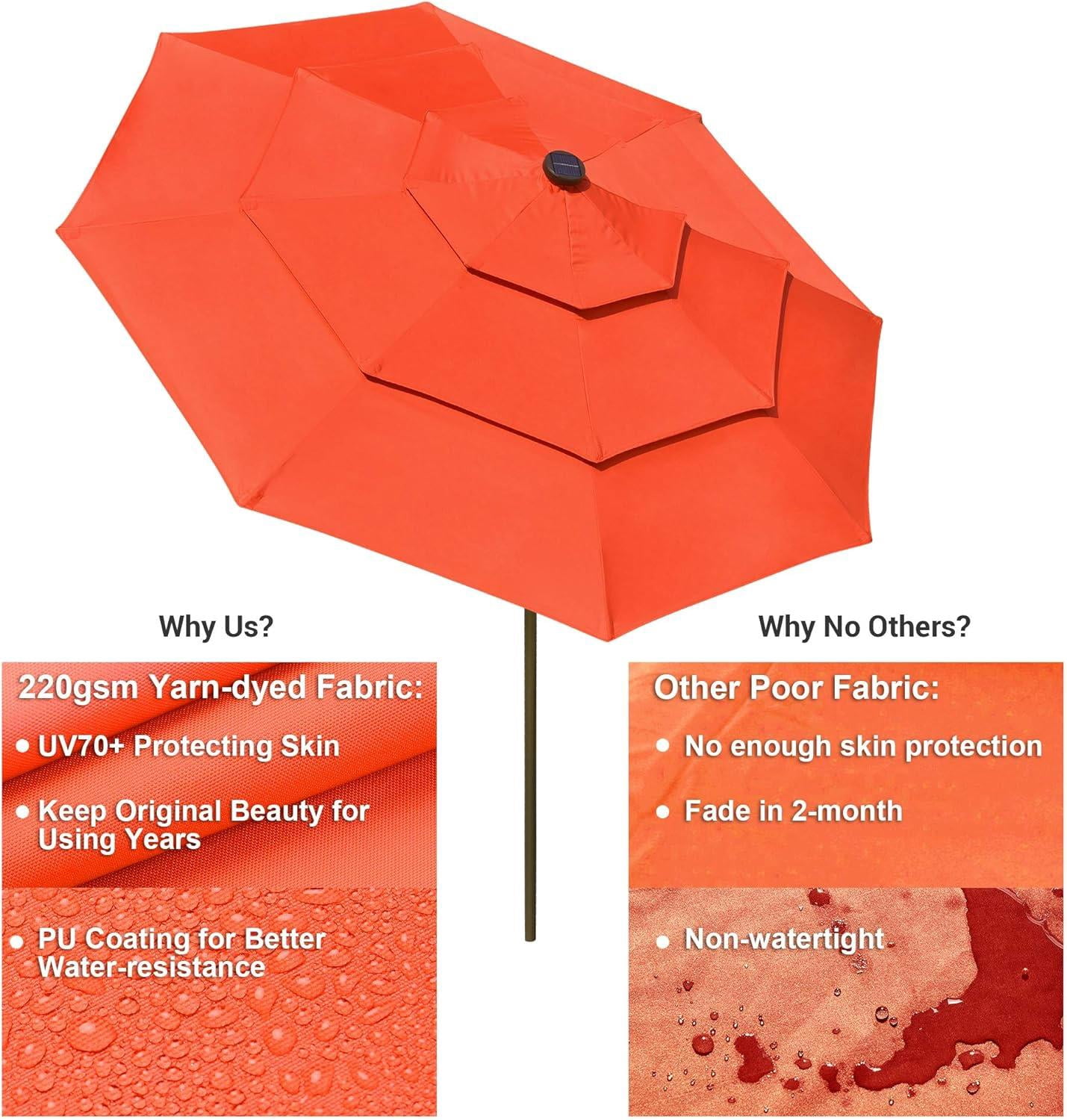 10x6.5 ft Outdoor Rectangle Solar Powered LED Patio Umbrella with Crank Tilt for Garden Backyard Table Market Pool, Red