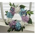 thumbnail image 2 of Coronas de flores de hortensias de primavera para la puerta principal con luces, corona de verano azul y blanca con hojas, para el hogar, fiestas y bodas, «única para mamá»., 2 of 6