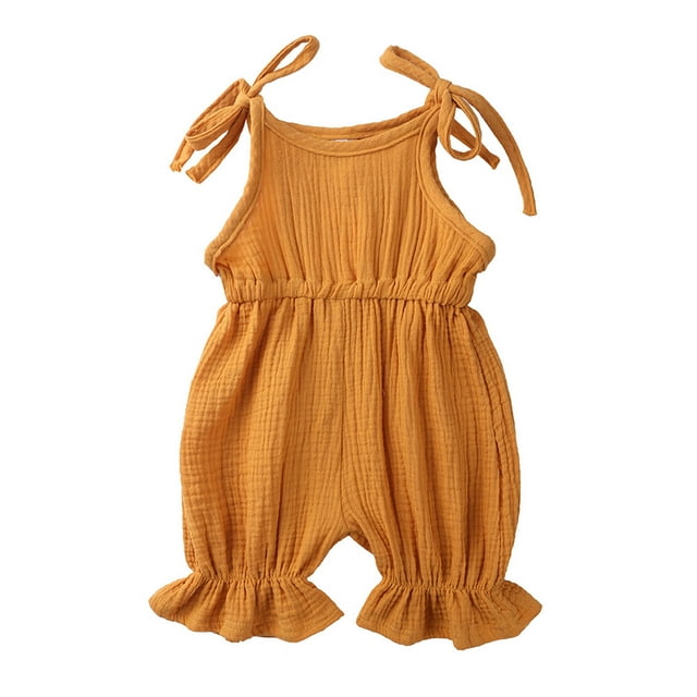 Yuyuzo Infant Baby Girl Clothes Newborn Cotton Linen Strap Ruffle Jumpsuit Spring Fall Solid Color Romper