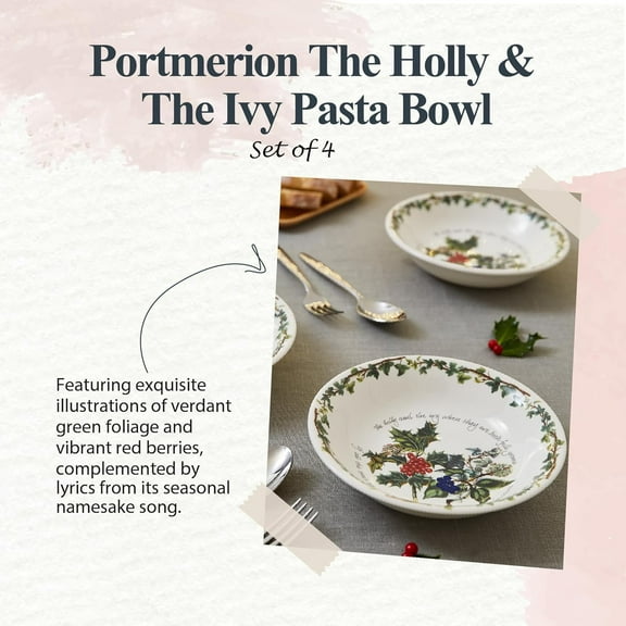 Holly and Ivy 8-Inch Serving Bowls Set of 4 - Holiday Earthenware for Christmas Feasts, Oven Microwave Dishwasher Safe