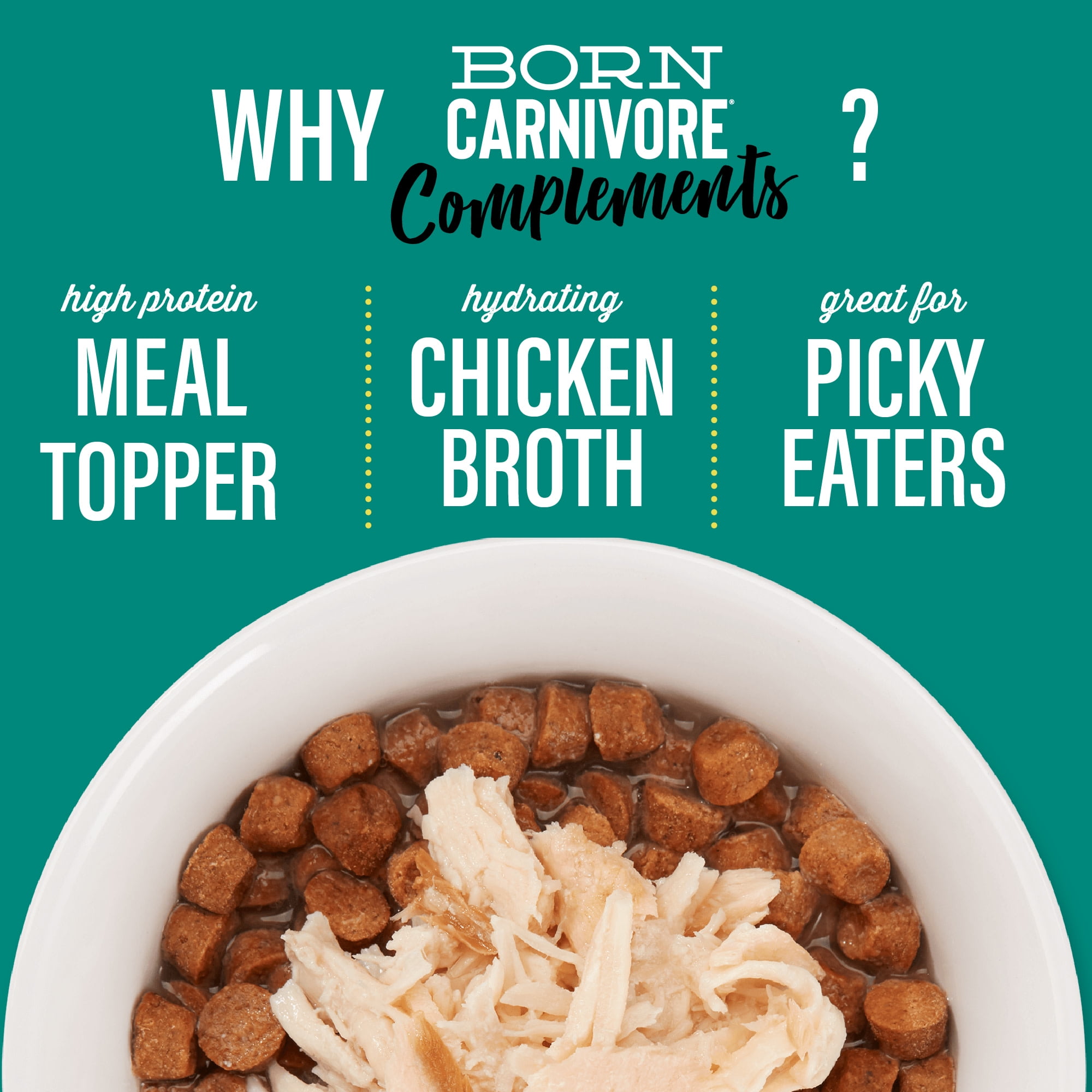 (12 pack) Tiki Cat Born Carnivore Complements Wet Cat Food Topper, Chicken & Salmon 2.1 oz. Pouch