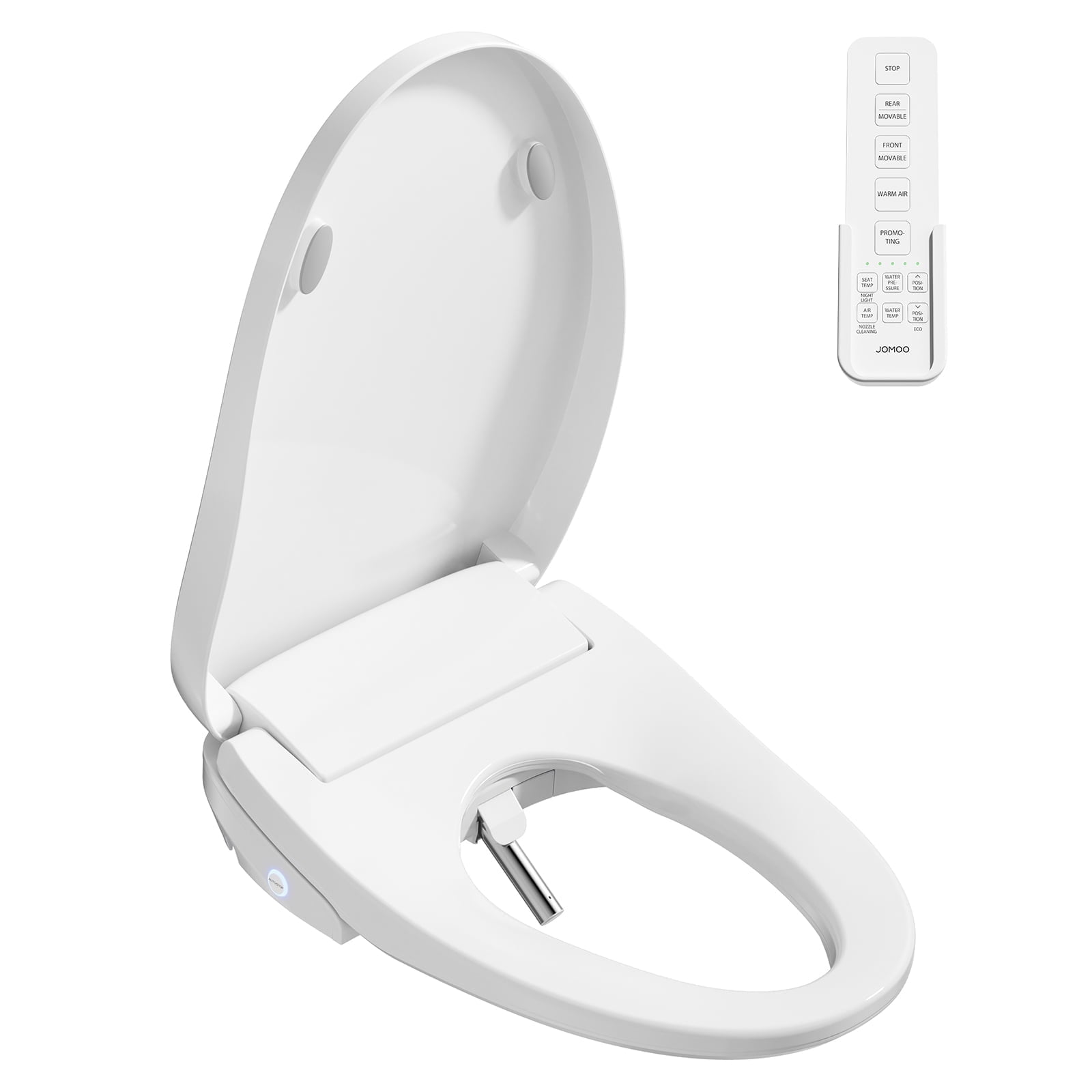 JOMOO Smart Bidet Toilet Seat with Instant Warm Water, Heated Seat & Dryer, Self-Cleaning Nozzle, Remote Control, Adjustable Wash Modes, Night Light