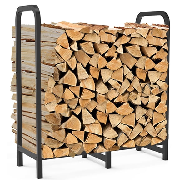2.8ft Adjustable Heavy Duty Firewood Rack, Black Metal Log Holder for Indoor Outdoor Fireplace