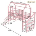 thumbnail image 4 of URTR Twin Size Metal Playhouse Loft Bed with Slide and Stairs, Heavy Duty Twin Loft Bed Frame with Storage Shelves for Bedroom, Pink, 4 of 9
