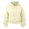 thumbnail image 5 of DHFJKG Women's Hooded Crop Sweatshirt Coat Solid Color Long Sleeved Drop Shoulder Zipper Drawstring Hoodies Classic Tops, 5 of 5