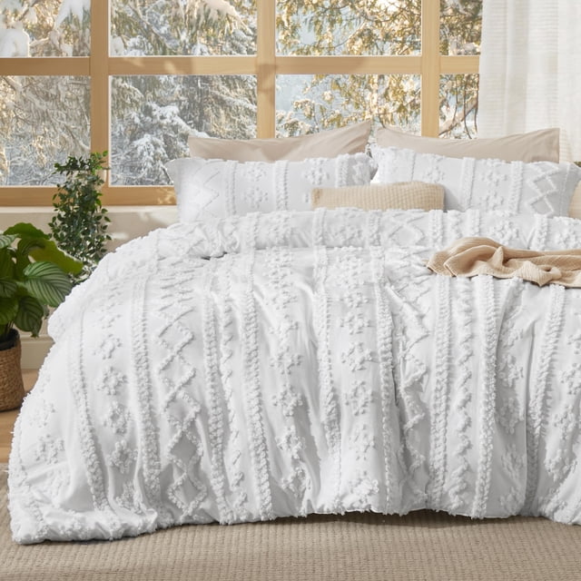 Juego de edredón Bedsure, estilo bohemio, tamaño king, color blanco brillante