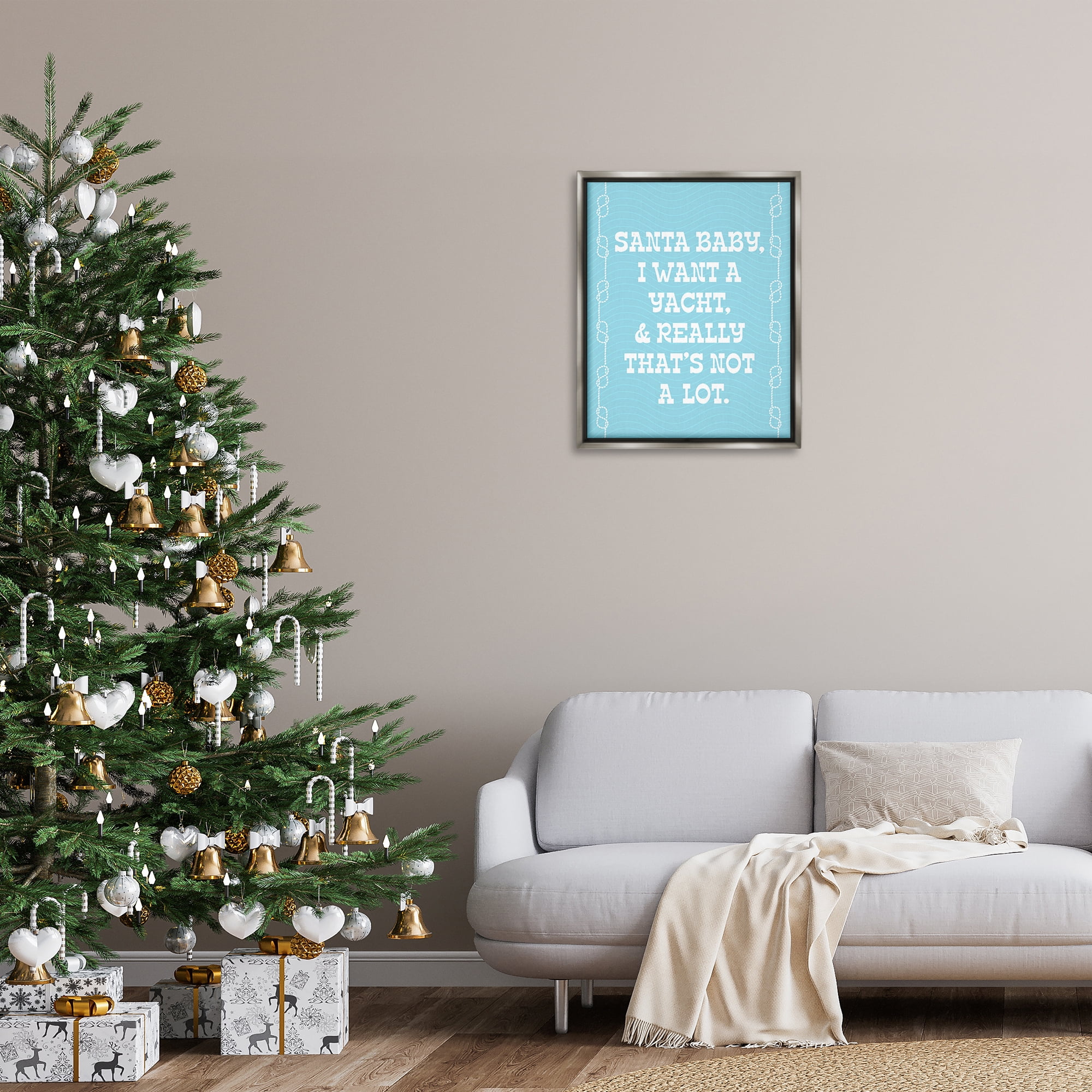 Stupell Industries Funny Yacht For Christmas Holiday Painting Gray Floater Framed Canvas Art Print Wall Art, 25 x 31