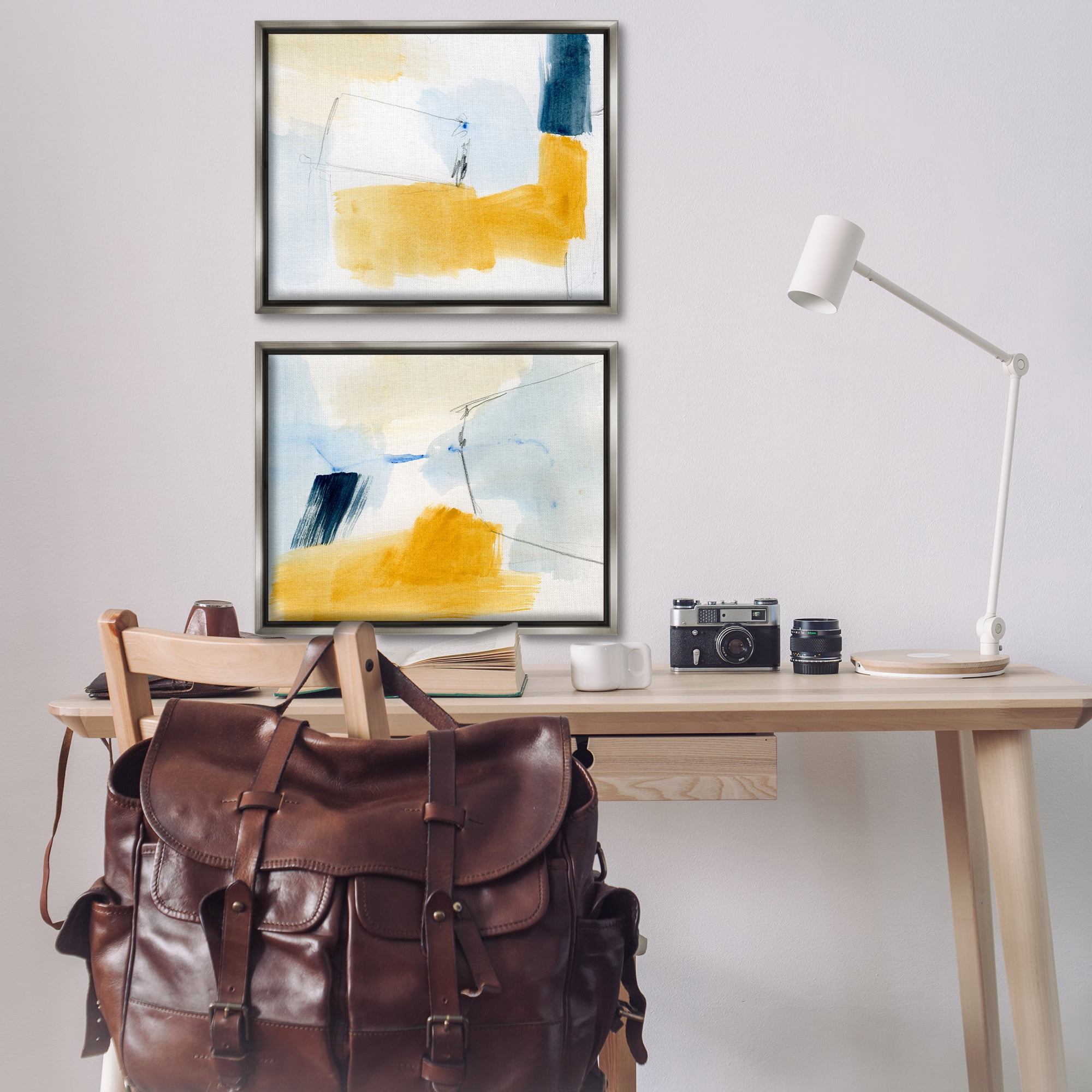 Stupell Industries Yellow Patchy Abstract Abstract Painting Gray Floater Framed Canvas Art Print Wall Art, 31 x 25, Set of 2