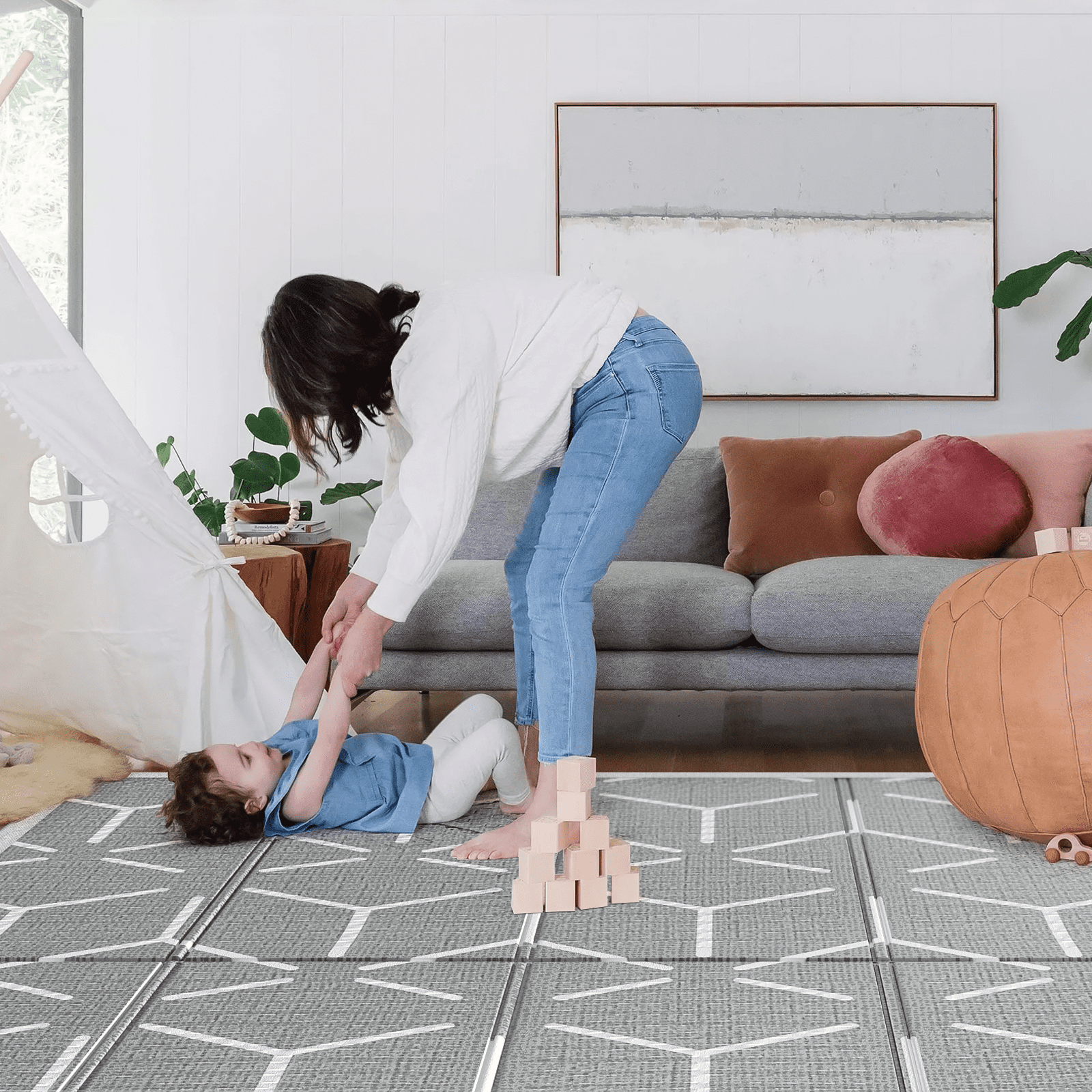 Baby Play Mat, 59"x59" Foldable & Reversable Large Baby Mat, 0.4" Thick Waterproof Foam Play Mat, Baby Activity Tummy Time Mat