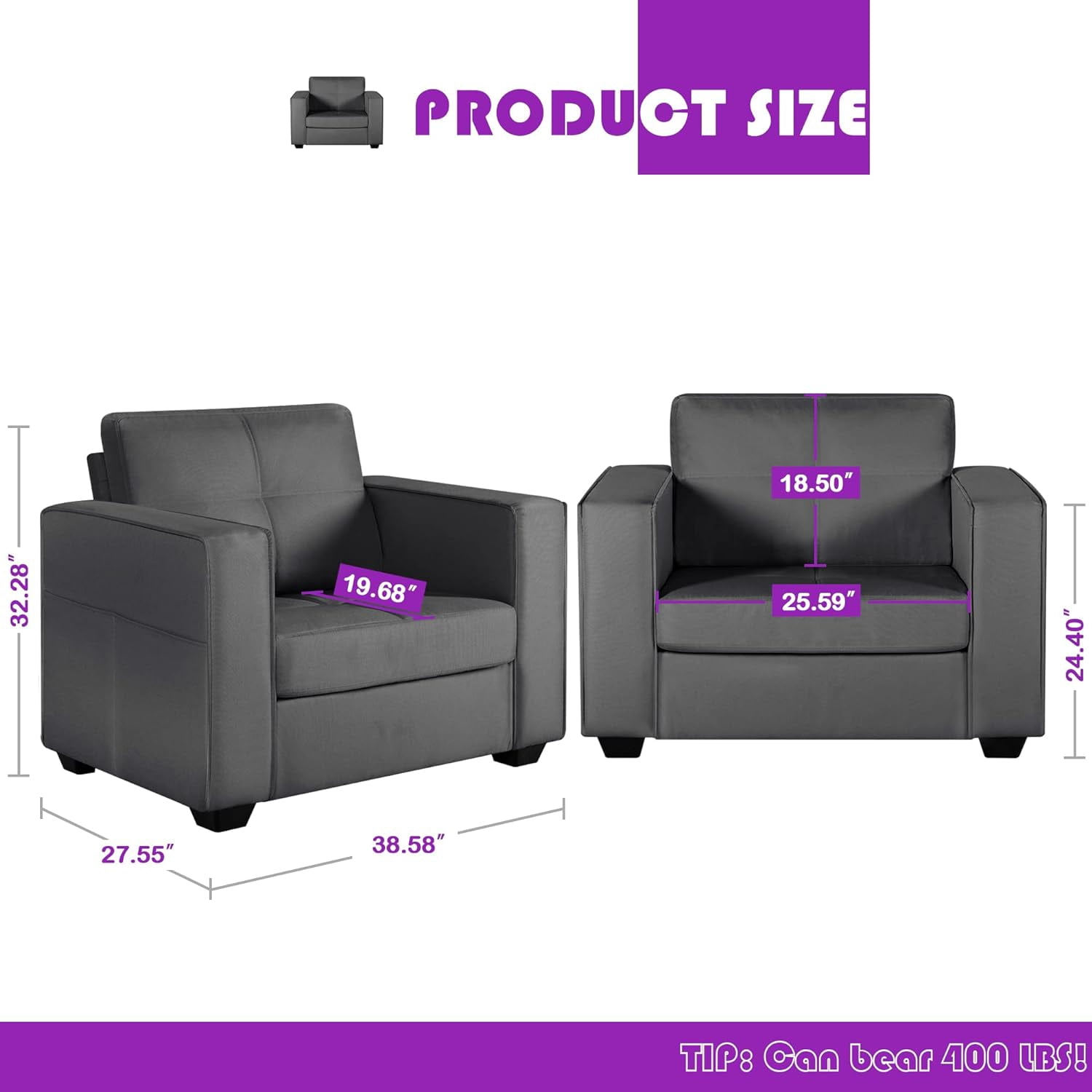LAZZO Accent Chairs Set of 2 (Dark Grey)