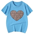 thumbnail image 4 of FINALGANG Girls Kids Casual Short Sleeve TShirts Leopard Print Heart Graphic Crewneck Loose Fit Breathable Tees For Casual Daily Wear Blue 12-13 Years, 4 of 4