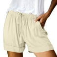 thumbnail image 4 of Linen Shorts for Women Casual Summer Elastic High Waisted Wide Leg Short Pants with Pockets Khaki S, 4 of 7
