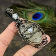 thumbnail image 2 of Natural Prehnite, Moonstone Gemstone Copper Wire Wrap Gift Pendant 3.35", 2 of 5
