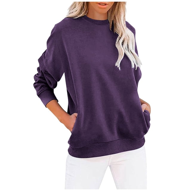 AherBiu Sweat-Shirt pour Femmes Tendance Col Rond Pull d'Automne Hauts Amples Confortables avec Poches