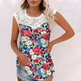 thumbnail image 2 of Camiseta sin mangas de encaje con estampado de mujer Camiseta sin mangas de empalme de cuello redondo Camiseta ligera y cómoda delgada OAVQHLG3B Store  lin121212, 2 of 5
