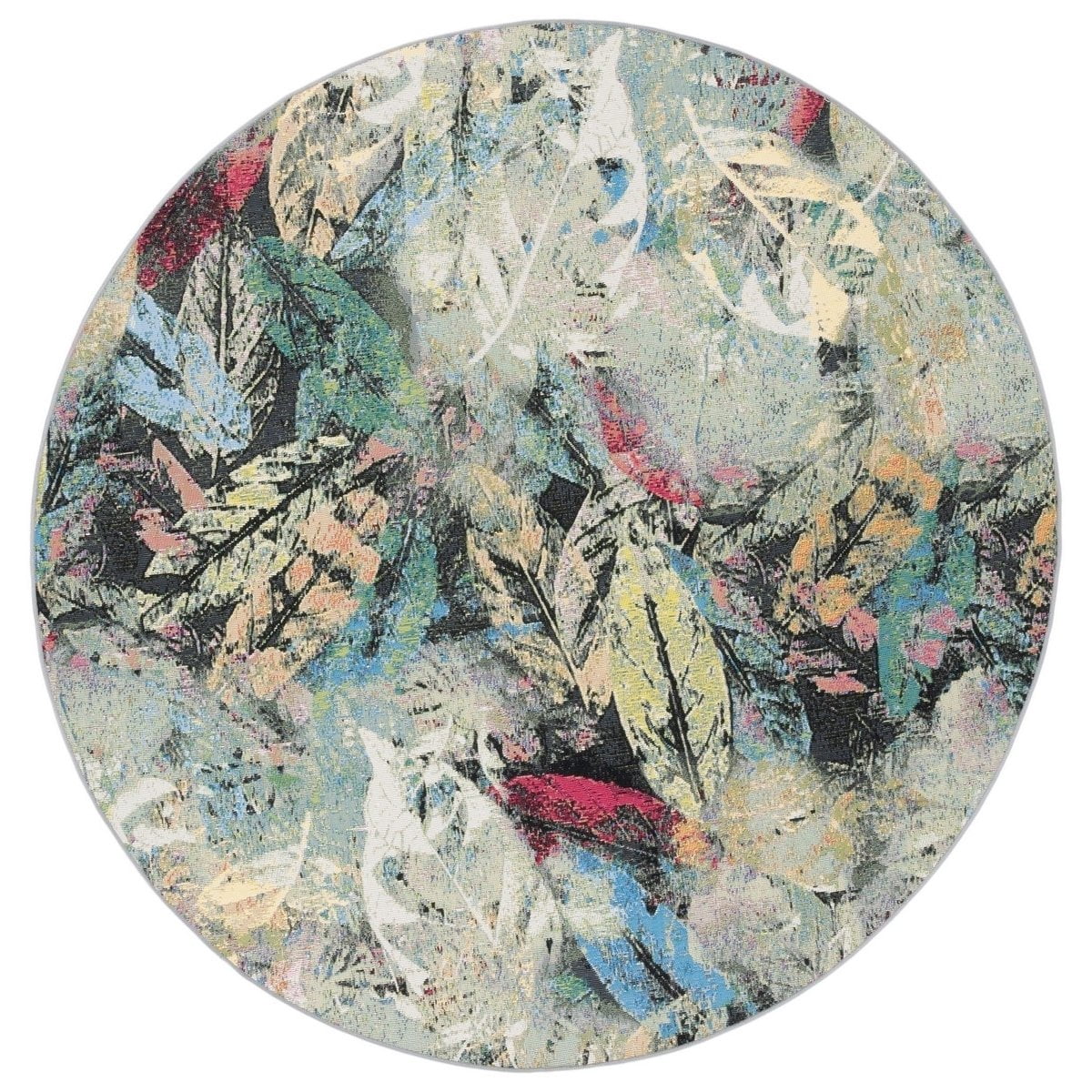 SAFAVIEH Barbados Eamon Botanical Indoor/Outdoor Area Rug, Black Green/Pink, 5'3" x 7'6"