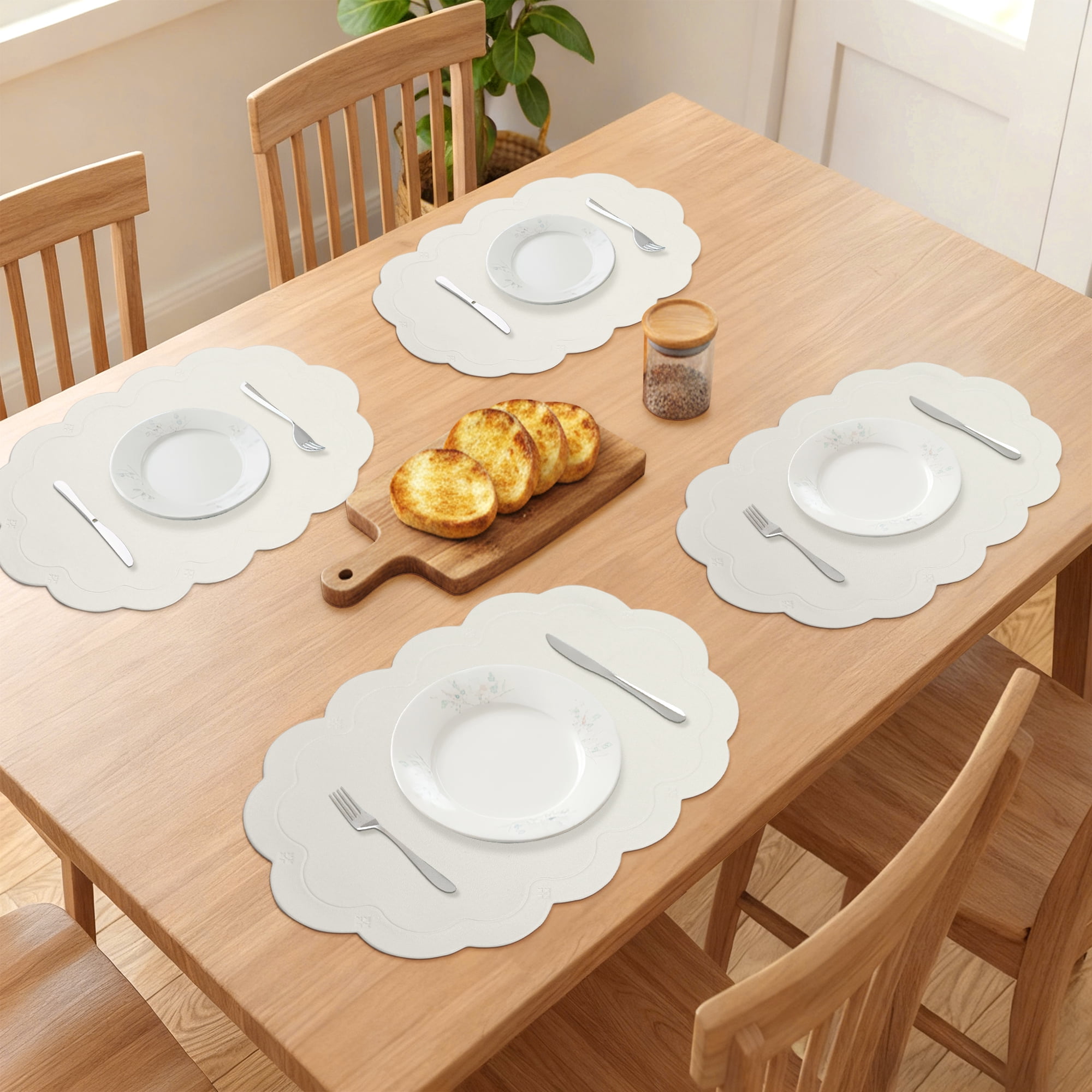 Unique Bargains Set of 6 Leather Waterproof Placemats for Kitchen Dining Table Light Gray