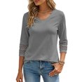 thumbnail image 4 of COMVALUE 3/4 Length Sleeve Womens Tops Dressy Casual Blouses for Women 2026 Trendy V Neck T Shirts Summer Clothes Grey for Size XXL, 4 of 8