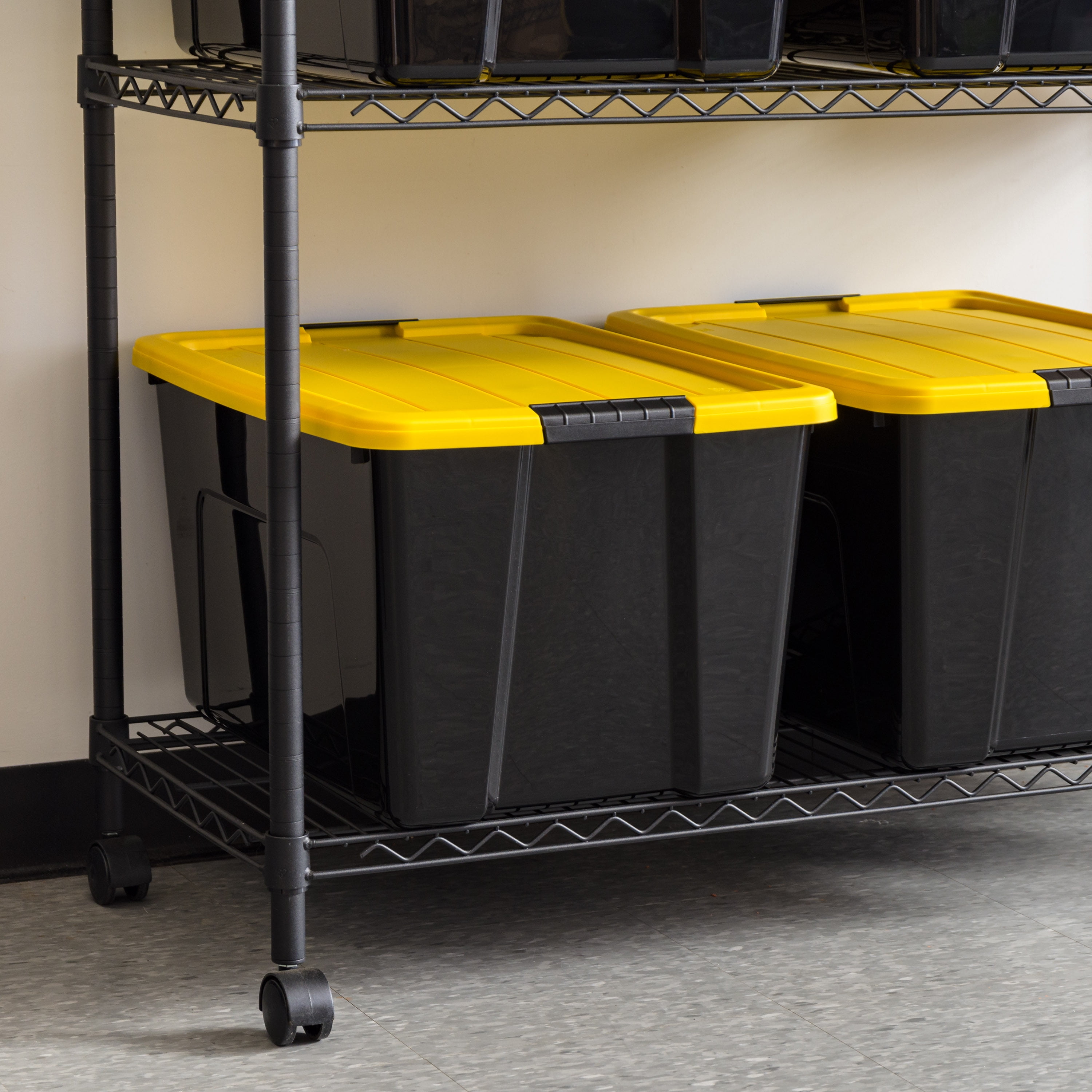 IRIS 60 Qt Black Plastic Storage Bin with Lid Tote, Plastic Storage Container with Lid, 6-Pack