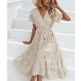 thumbnail image 4 of Floral Dress for Women Dressy Boho Sundress Short Sleeve Lace-Up Wrap V-Neck Flowy Midi Dresses, 4 of 8