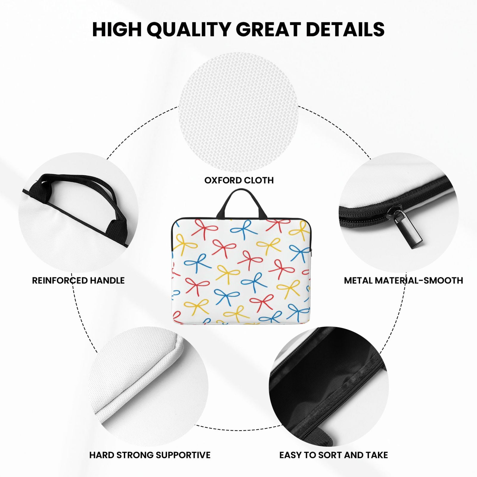 Laptop Sleeve Bag For Women Men 14inch Waterproof Durable Protective Computer Carrying Cover Handle Laptop Case Bag Playful Thin Cartoon Primary Color Ribbon Bow Pattern