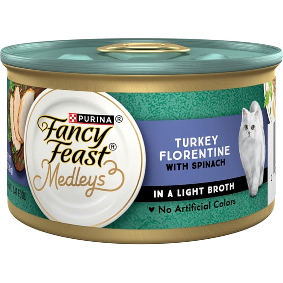 Purina Fancy Feast Medleys Turkey Florentine With Garden Greens in a Delicate Sauce Adult Wet Cat Food, 3 Ounce (Pack of 24)