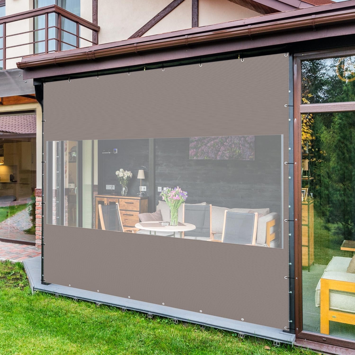 TOTAL Outdoor Patio, Gazebo & Pergola Curtain, Heavy Duty 18 oz PVC Waterproof & Tearproof Privacy Panel, UV Resistant Weatherproof with Eyelets (8'H x8'W, Gray)